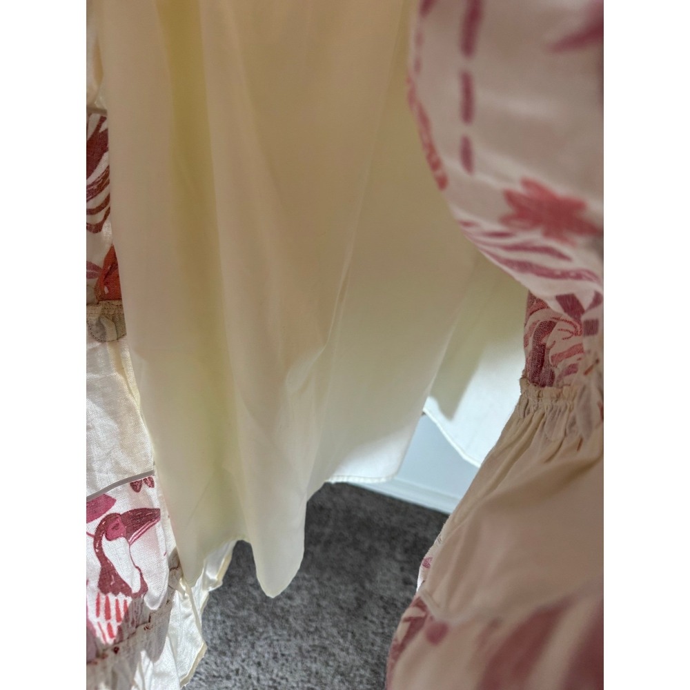 Caroline Constas Skirt Womens S Red Floral Smocked Tiered Ric-Rac Linen Resort - Picture 9 of 9